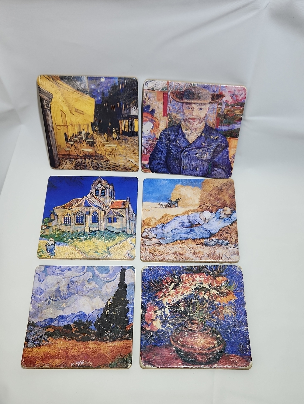 6 Pc Collection Cork-back coasters featuring famous paintings, Vincent van Gogh